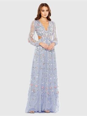 Mac Duggal 35107 Purple Long Sleeve Embellished Cut Out A-Line Gown Size 2 NWT